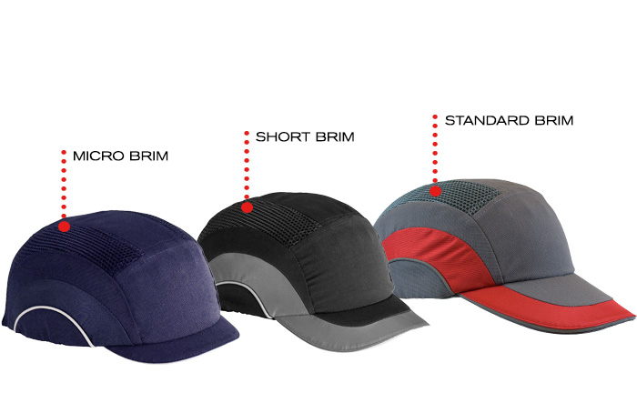 variety of bump cap brim lengths