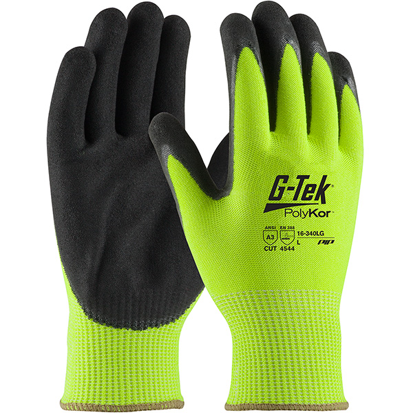 Hi-Vis Seamless Knit PolyKor® Blended Glove with Double-Dipped Nitrile Coated MicroSurface Grip on Palm & Fingers