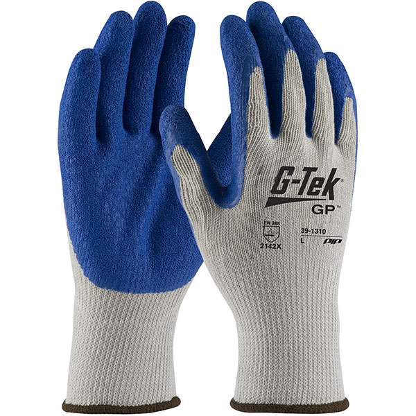 Economy Weight Seamless Knit Polyester Glove with Latex Coated Crinkle Grip on Palm & Fingers