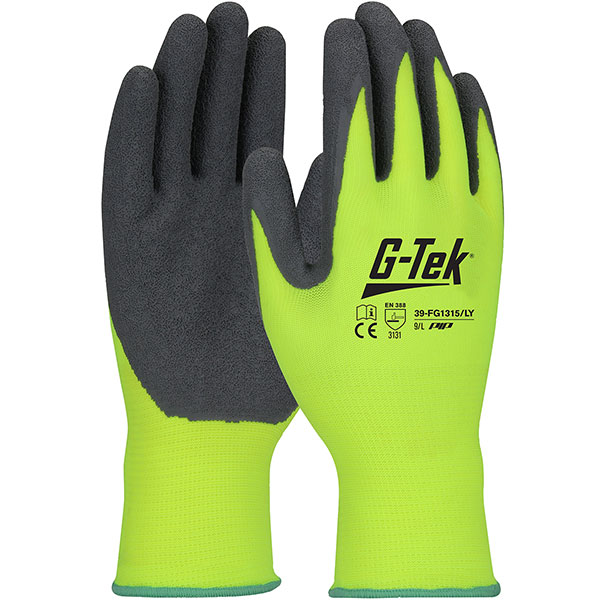Hi-Vis Seamless Knit Nylon Glove with Latex Coated Crinkle Grip on Palm & Fingers