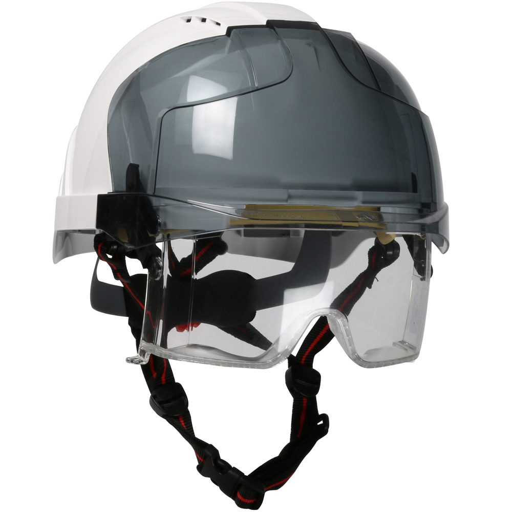Safety helmets with integrated chin strap
