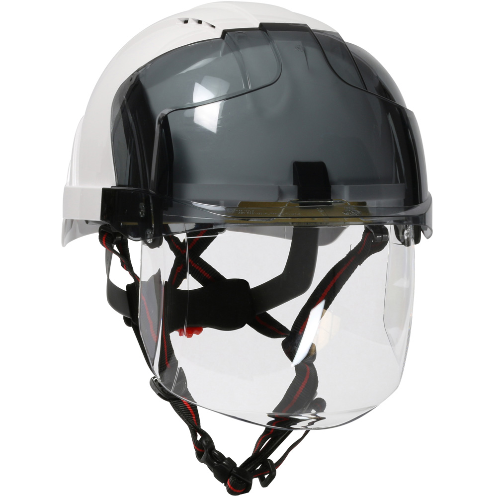 Safety helmets with integrated chin strap
