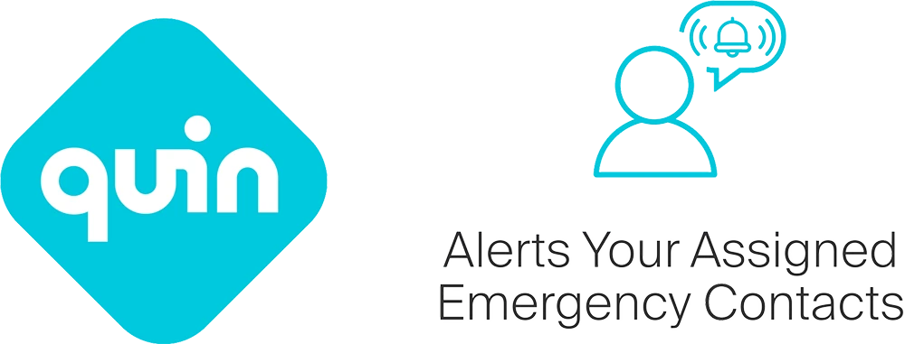 infographic demonstrating quin's emergency services integration, event detection, emergency contact alerts, and advanced analytic delivery