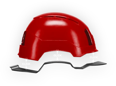 graphic demonstrating removable brim that clicks in